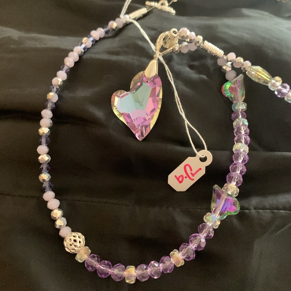 Bailey Chase Iridescent Purple Y Glass Bead Costume Bejeweled Necklace